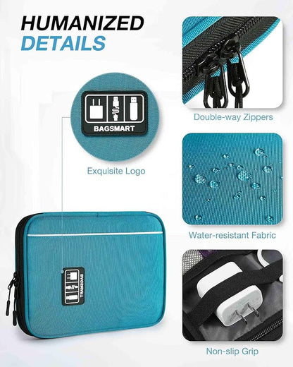 BAGSMART Large Electronics Organizer Travel Case, Travel Cable Organizer Bag for Travel Essentials, Travel Tech Organizer as Travel Accessories, Cord Organizer for Phone, Power Bank SD Card, Blue