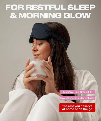 SUNDAYSILKS™ 3D Contoured Silk Sleep Mask | Padded Silk Eye Mask with Eye Cups for Lash Extensions | Blackout, Organic for Women & Men, Perfect for Travel, Slip-Free Deep Sleeping, Antifaz para Dormir