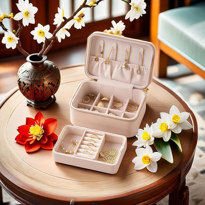 small travel jewelry case,Double Layer Travel Jewelry Box Organizer, Leather Case with Necklace Holder and Ring Storage/box organizer storage