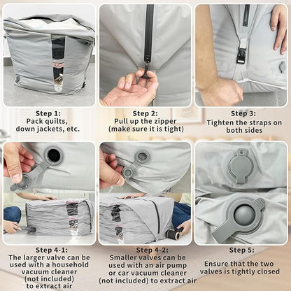 2 Pack Reusable Vacuum Compression Space Saver Bag,Waterproof Professional IP67 Zip Vacuum Bags for Packing Organizers,Lightweight Compression Packing Bags for Home Family(No Pump)