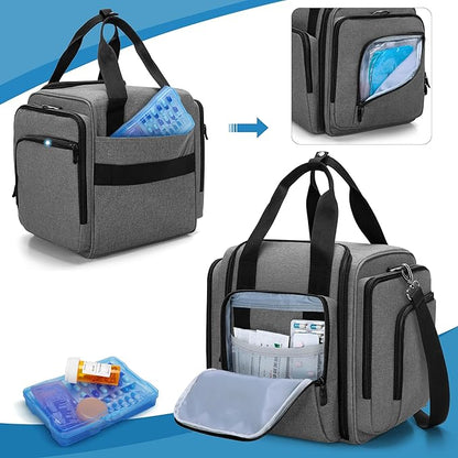 BAFASO Large Pill Bottle Organizer with 4 Inner Removable Pouches, Medicine Bag Come with Shoulder Strap (Bag ONLY),Gray