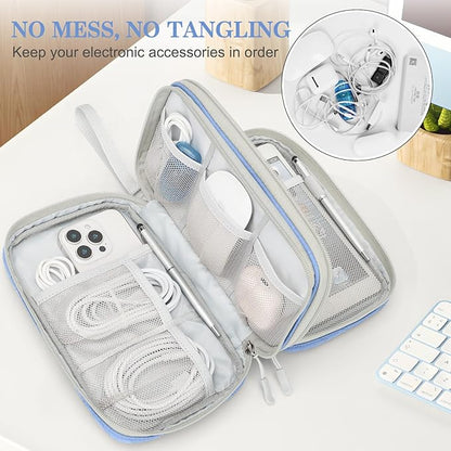 FYY Electronic Organizer, Large Travel Cable Organizer Bag Pouch Electronic Accessories Carry Case Portable Waterproof Double Layers All-in-One Storage Bag for Cable, Cord, Charger, Pattern Blue