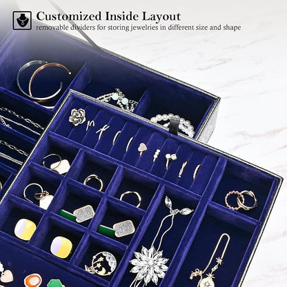 ProCase Jewelry Box for Women, 2 Layers Large Leather Jewelry Organizer Storage Case with Removable Pad for Earrings -Lizardblack