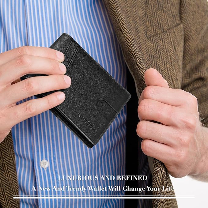 RUNBOX Wallet for Men Slim Rfid Leather 2 ID Window With Gift Box
