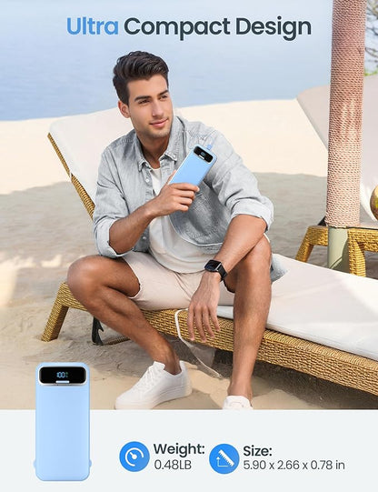 12000mAh Lightweight-Portable-Charger-Power-Bank with Built-in Cables and AC Wall Plug, PD20W USB-C Fast Charging Battery Pack, LED Display External Travel Phone Charger for All iPhone,Samsung,Android