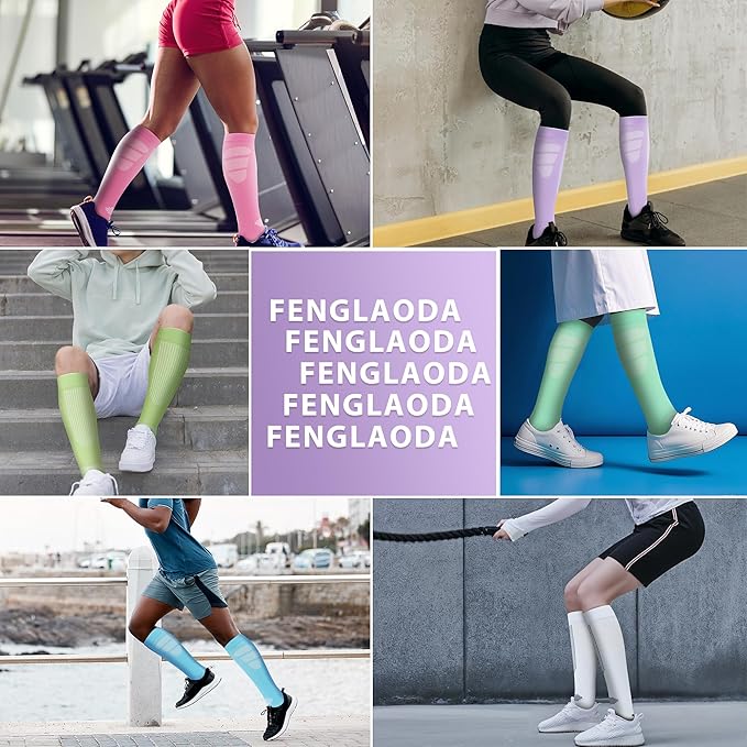 fenglaoda Compression Socks Women Men 6 Pairs, Knee High Best Support Circulation Socks for Running, Travel, Flight, Nurse