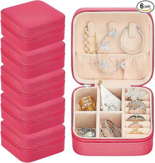 Taiyin 6 Pcs Travel Jewelry Case Box Bridesmaid Gifts Bulk Travel Jewelry Cases Boxes Small Jewels Organizers Mini Accessories Ornaments Storage for Women Girls Wedding Gifts (Rosy)