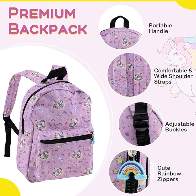 BABY JOY Kids Luggage, 5 Pieces Luggage Set w/ 16" Carry-on Hardshell Spinner Toddler Suitcase, 13" Backpack, Neck Pillow & Insulated Lunch Bag, Travel Kids Rolling Suitcase for Girls (Pink Pony)