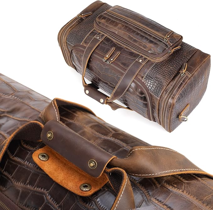 Polare 23" Full Grain Cowhide Leather Gym Duffle Weekender Overnight Travel Duffel Bag For Men