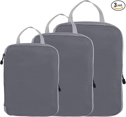 PATIKIL Compression Packing Cube for Travel, 3 Set Waterproof Nylon Luggage Organizer Bags Lightweight Compression Cube for Outdoor Suitcases Backpack, Gray