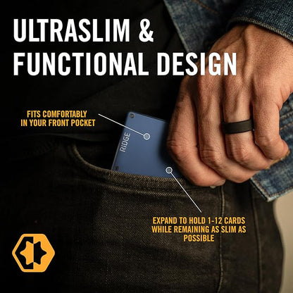 Ridge Wallet for Men - Slim Minimalist Compact Wallet and Card Holder, RFID Protected Front Pocket Wallets for Men with Integrated Cash Strap (Navy)
