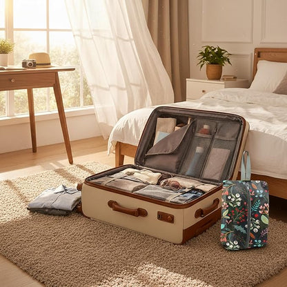 BeeGreen 200D Colorful Shoe Bags 6 Pack for Travel with Handle as Packing Organizers for Suitcase and Luggage | Portable Polyester Storage Accessories for Vacations, Essential Gifts for Women and Men