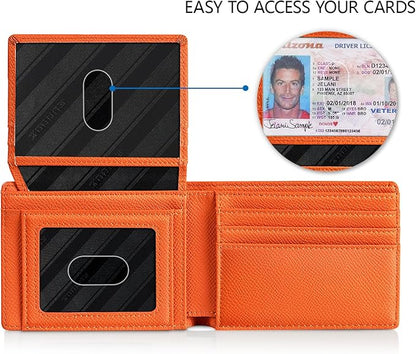 RUNBOX Wallet for Men Slim Rfid Leather 2 ID Window With Gift Box