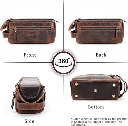 LUXEORIA Genuine Leather Toiletry Bags for Men and Women, Handmade Premium Leather Dopp Kit and Shaving Bag, Cosmetic Bag for Womens and Mens, Travel Essentials & Organizers