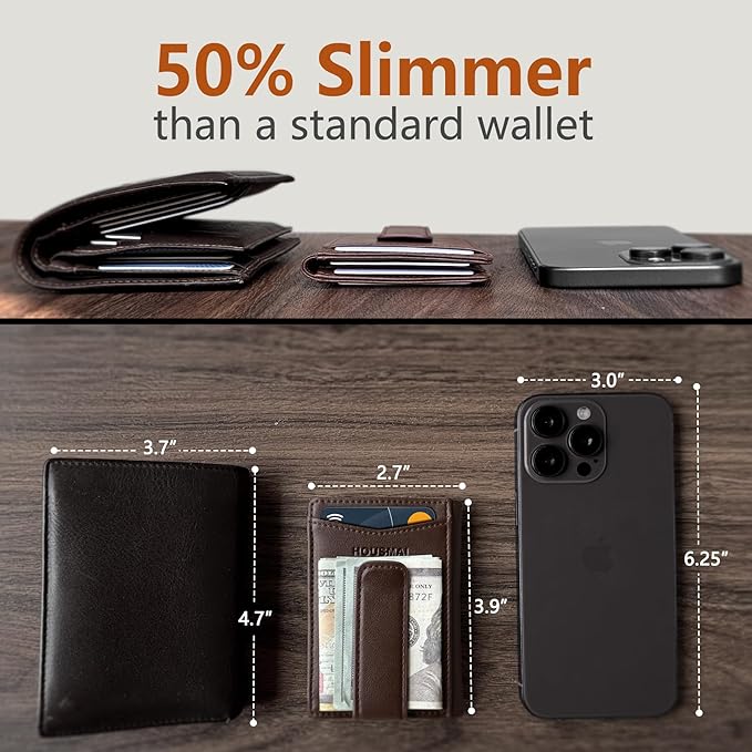 Magnetic Closure Slim Wallet with Money Clip Gift Boxed,Genuine Leather Front Pocket Wallet for Men, 3.9"x 2.8", RFID Blocking
