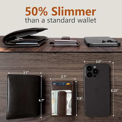 Magnetic Closure Slim Wallet with Money Clip Gift Boxed,Genuine Leather Front Pocket Wallet for Men, 3.9"x 2.8", RFID Blocking