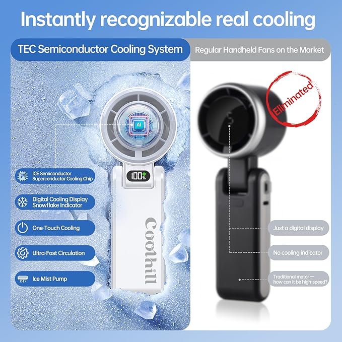 Handheld Portable Fan with Ice Cooler: 100-Speed 5500mAh Rechargeable Handheld Fan, 12H Time Hand Cooling Personal Fans with 20000 RPM Air Turbo Tech for Travel Outdoor (White)