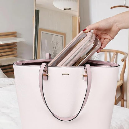 Pinkmik Clear Makeup Bag with Brush Case Travel Toiletry Bag Waterproof Cosmetic Organizer Car Essentials for Women (Pink, M+SLIM-1)