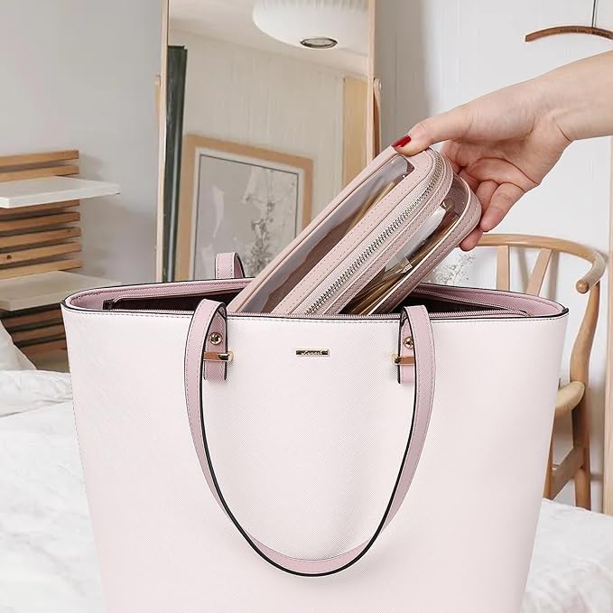 Pinkmik Makeup Brush Case Clear Travel Cosmetic & Toiletry Bag Slim Makeup Bag with Zipper Small Purse Organizer Car Essential Bag for Women (Pink, SLIM-1)