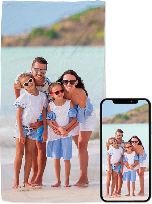 Winslow & Brody Ships Next Day - Personalized Beach Towel for Kids & Adults - Printed in USA - Custom Towels with Picture and Text - Quick Dry Pool Towels - Cotton/Poly Blend - 30" x 60" - 1 Photo