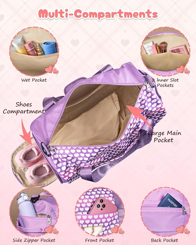 Cheer Up Gifts for Kid, Girls Travel Duffel Bag, Kids Initial Overnight Bags with Shoe Compartment, Personalized Gym Ballet Dance Bag with Makeup Pouch, Birthday Gift Ideas (Letter R)