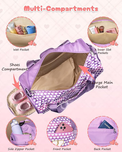 Cheer Up Gifts for Kid, Girls Travel Duffel Bag, Kids Initial Overnight Bags with Shoe Compartment, Personalized Gym Ballet Dance Bag with Makeup Pouch, Birthday Gift Ideas (Letter R)