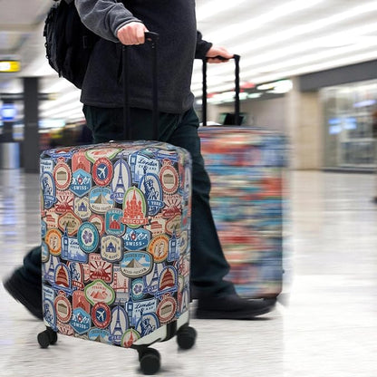 Explore Land Travel Luggage Cover Suitcase Protector Fits 27-30 Inch Case (Landmark Sticker, L)
