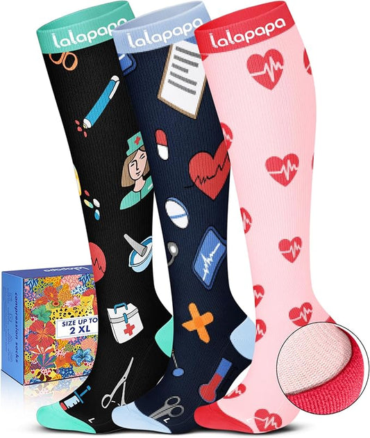 Cute Compression Socks for Women - 3 Pairs 20-30 mmHg Graduated Support Lightweight for Daily Wear Travel Nurse