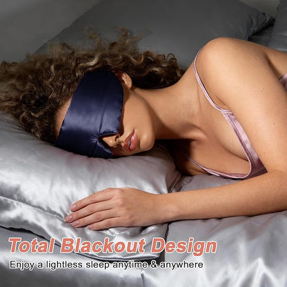 VOCOSTE 22 Momme Pure Silk Sleep Mask with Travel Pouch, 3D Contour Adjustable Blindfold for Side Sleepers, Eyelash Protecting for Natural Lashes & Extensions, Navy Blue