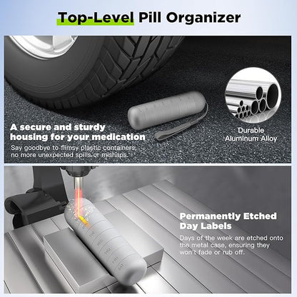 Zannaki Metal Moisture Proof Weekly Pill Organizer, Stackable Aluminum Alloy BPA Free Travel Hiking 7 Day Pill Box Case Waterproof and Large Compartment to Hold Pills, Vitamins, Fish Oil, Supplements