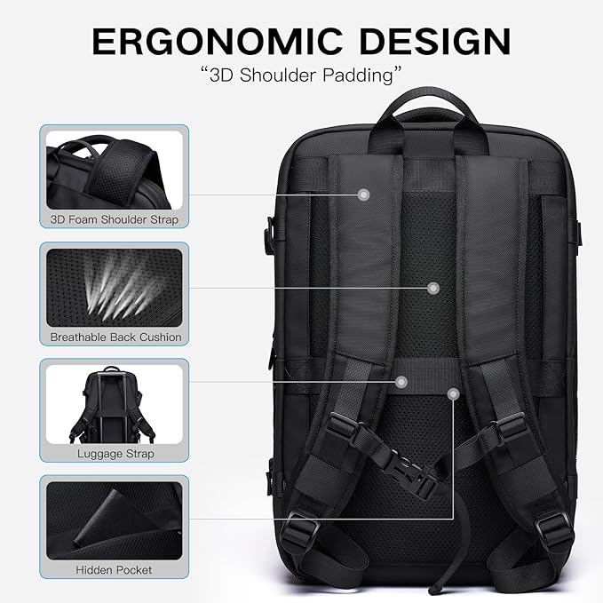 Vacuum Seal Travel Backpack 45L Expandable Air Compression System Water Resistant 17 Inches Laptop Backpack for Women & Men with USB Charging Port- Vacuum Pump Included
