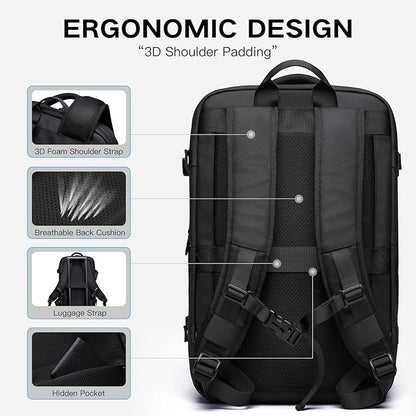 Vacuum Seal Travel Backpack 45L Expandable Air Compression System Water Resistant 17 Inches Laptop Backpack for Women & Men with USB Charging Port- Vacuum Pump Included