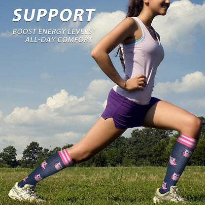 fenglaoda Compression Socks Women Men 6 Pairs, Knee High Best Support Circulation Socks for Running, Travel, Flight, Nurse