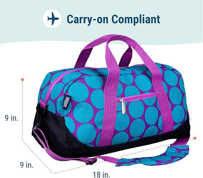 Wildkin Kids Overnighter Duffel Bag – Carry-On Size, Ideal for School & Sleepovers – Big Dot Aqua
