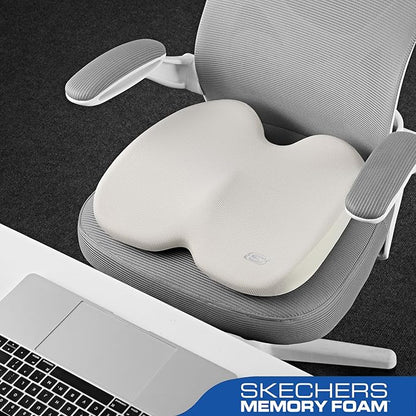 Skechers Memory Foam Seat Cushion,Ribbed Fabric Office Chair Cushion for Tailbone Pain Relief,Butt Pillow for Office Chair,Car Seat Cushion,Long Sitting Office Workers,and Car Drivers,Beige
