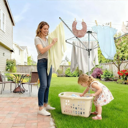 Umbrella Drying Rack Outdoor Umbrella Clothesline Rotary Retractable Clothes Line Adjustable Height 4 Arms Heavy Duty Clothesline Drying Rack 12 Lines with 165 Feet Clothes Line for Backyard