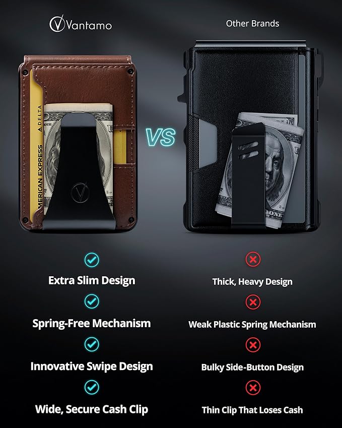 Vantamo Premium Wallet for Men with Money Clip & Card Holder, Compact & Slim Wallet with RFID, 8-12 Cards, Perfect Gifts for Men