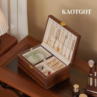 Wooden Jewelry Box For Women Jewelry Organizer Box With Lock 2 Layer Jewelry Holder Organizer For Necklace Ring Earring