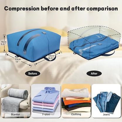 ONTYZZ Travel Vacuum Compression Bags Space Saver Vacuum Bags Reusable Compression Bag with IP67 Waterproof Zipper for Travel Suitcases and Backpack,One Pack Blue（NO PUMP!）