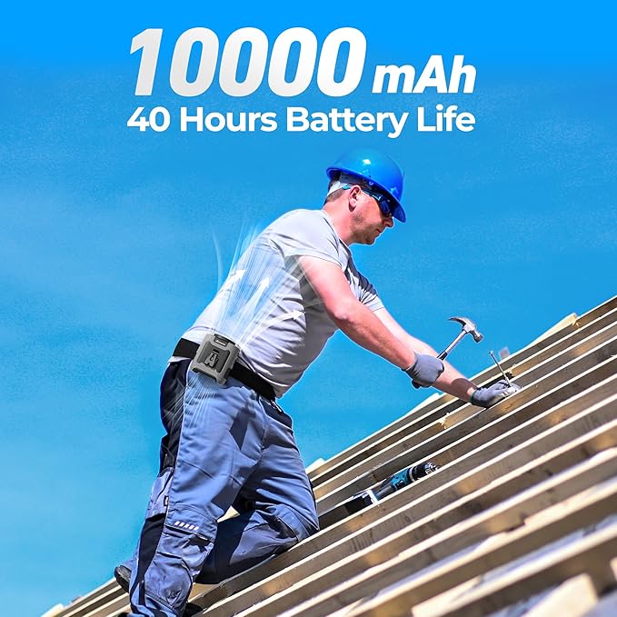 AMACOOL Portable Waist Fan Clip On, MAX 40H Work Time, 10000mAh Rechargeable Wearable Shirt Fan with Light, 16000RPM Powerful 5 Speed Belt Fans Personal Cooling Fans for Outdoor Jobsite Travel