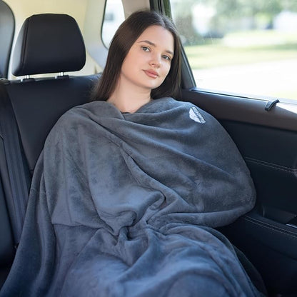 BlueHills Premium 2 Pack Travel Blanket Pillow in Mini Soft Case Plush Airplane Blanket in Bag Compact Luggage Belt Plane Pillows Gifts Long Flight Blankets Essentials Gray M21