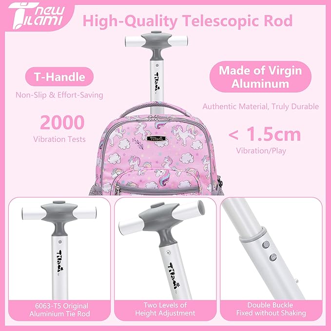 NEW TILAMI Rolling Backpack 16 Inch Wheeled Laptop Backpack with Wheels for Girls Boys School, Cute Unicorn