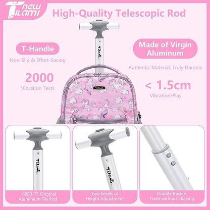 NEW TILAMI Rolling Backpack 16 Inch Wheeled Laptop Backpack with Wheels for Girls Boys School, Cute Unicorn