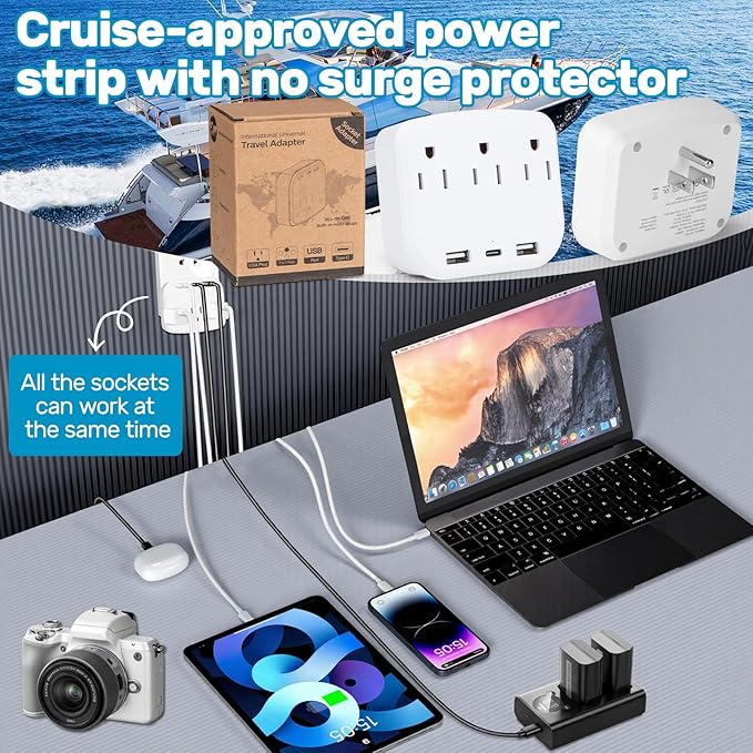Cruise Essentials 2025 - Cruise Must Haves Kit with Non-Surge Protector Power Strip, Lanyard with ID Holder, Magnetic Hooks, Luggage Tag Set, Towel Bands, Waterproof Phone Holder - Travel Essentials