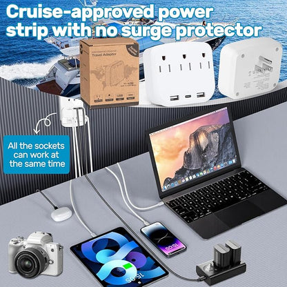 Cruise Essentials 2025 - Cruise Must Haves Kit with Non-Surge Protector Power Strip, Lanyard with ID Holder, Magnetic Hooks, Luggage Tag Set, Towel Bands, Waterproof Phone Holder - Travel Essentials