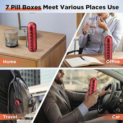 Zannaki Metal Moisture Proof Weekly Pill Organizer, Large Aluminum Alloy BPA Free Travel Hiking 7 Day Pill Box Case Waterproof and Stackable Compartment to Hold Pills, Vitamins, Fish Oil, Supplements