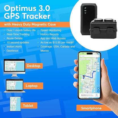 Optimus 3.0 GPS Tracker - Over 1 Month Battery - with Heavy Duty Waterproof Case and Powerful Magnets for Vehicles and Assets