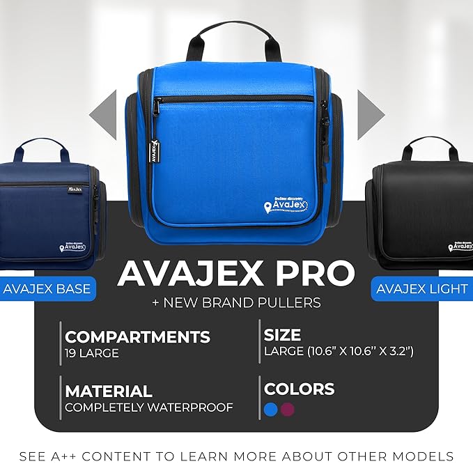 Travel Toiletry Bag for Men and Women - (10.6”x10.6”x3.2”) Large Hanging Toiletry Organizer - Waterproof Hygiene Bag with Metal XXL Swivel Hook, with Sturdy Zippers and 19 Compartments for Toiletries