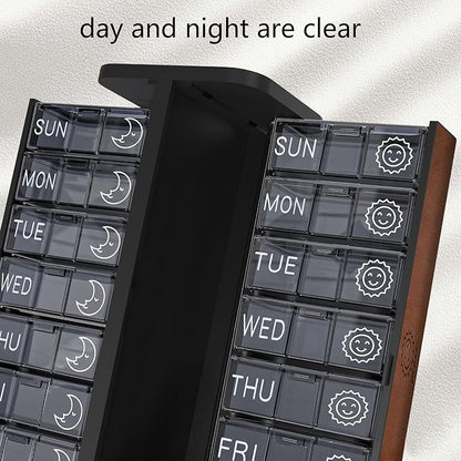 Pill Organizer 2 Times a Day, Am Pm Twice Daily Pill Case, Detachable Large Travel Pill Box 7 Day, Weekly Pill Container for Vitamin Medicine Supplement Fish Oil (Brown)