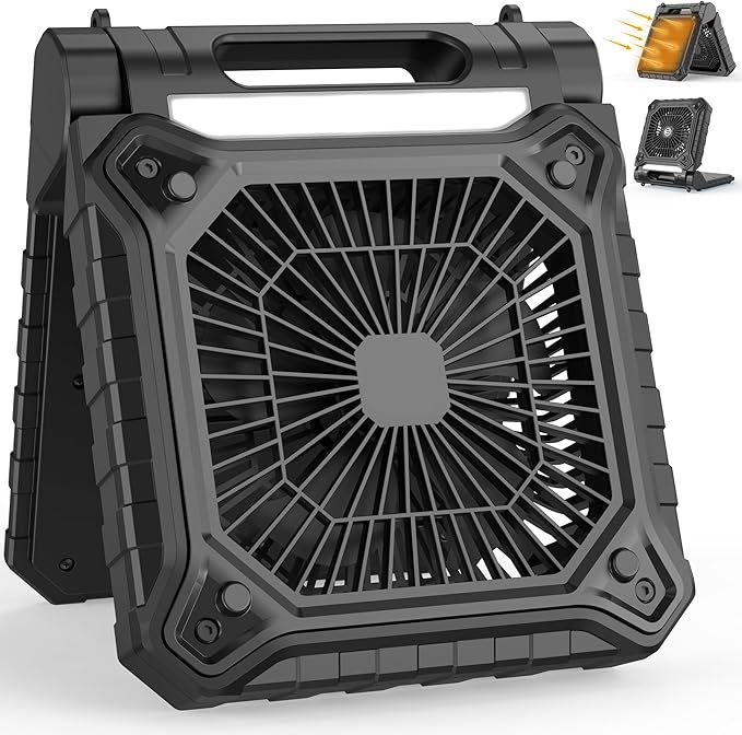 PANERGY Solar Fan with Lantern for Camping, Rechargeable Battery Powered Fan(19H cooling/28H lighting), 3-Speed, 6H Timer, 90°Folding Cordless & Portable for Outdoor Travel RV Power Outage